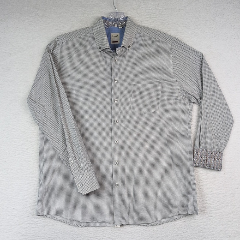 Haupt Men's Cotton Long-Sleeve Button-up Multicolor Shirt Size XL 43/44 17.5